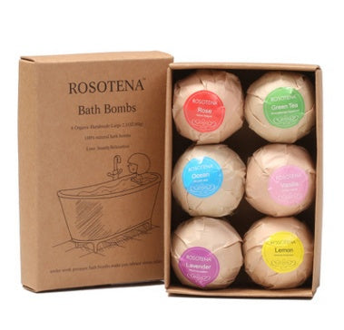 6-Piece Organic Bath Bombs Set – Mint, Lavender & Rose Scents