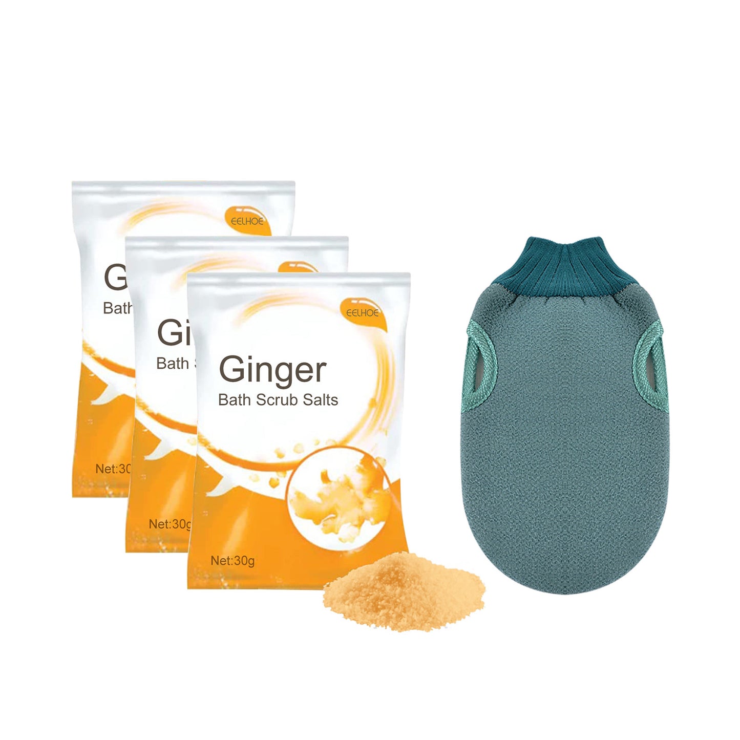 Ginger Bath Salt Scrub with Exfoliating Glove